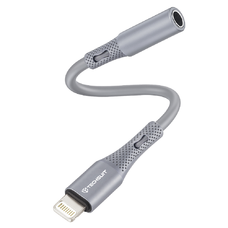  Techsuit - Prémium Kábel Adapter SoundFleX (AC2) - Villámcsatlakozó 3,5 mm-es Jackhez, Hi-Fi Minőség, DAC Chip, Szilikagél, 0,1m - Szürke