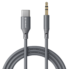  Techsuit - Prémium Kábel Adapter SoundFleX (AC4) - Type-C - 3.5mm Jack, Hi-Fi Minőség, DAC Chip, Szilikagél, 1m - Szürke