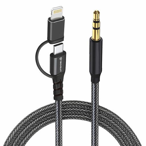  Techsuit - Prémium Kábel Adapter 3 az 1-ben EchoSnap (AC15) - Lightning/Type-C csatlakozó 3,5 mm-es Jackhez, Hi-Fi Minőség, DAC Chip - Fekete