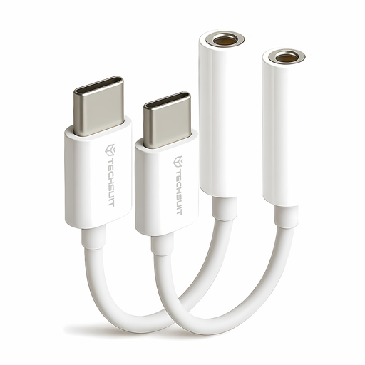  Techsuit - (2 darabos) Kábeladapter FuseXound (AC18) - Type-C-ről 3,5 mm-es Jack-re, 3A, Plug and Play, Fonott - Fehér