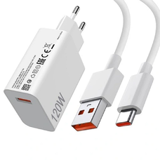 XIAOMI eredeti töltő USB A QC3.0 3A 120W MDY-16-EN + adatkábel USB A - Type C 6A 1m fehér