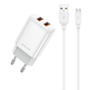 JELLICO hálózati USB töltő adapter EU02 2.4A 12W 2xUSB + kábel Micro Fehér - 0. kép