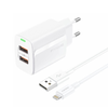 FONENG fali töltő EU63 2.4A 12W 2xUSB + kábel Lightning Fehér - 0. kép