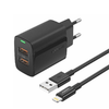 FONENG fali töltő EU63 2.4A 12W 2xUSB + kábel Villámfekete, - 0. kép