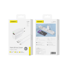 FONENG hálózati töltő EU64 18W 1xUSB QC3.0 + kábel Lightning Fehér