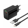 FONENG fali töltő EU64 18W 1xUSB QC3.0 + kábel Lightning Fekete - 0. kép