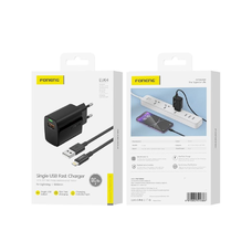 FONENG fali töltő EU64 18W 1xUSB QC3.0 + kábel Lightning Fekete