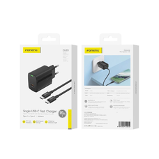 FONENG fali töltő EU65 PD 20W 1xUSB-C + kábel USB-C - USB-C Fekete