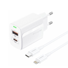 FONENG fali töltő EU66 PD 20W 1xUSB-C + 1xUSB QC3.0 + kábel USB-C - Lightning Fehér - 0. kép