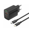 FONENG fali töltő EU66 PD 20W 1xUSB-C + 1xUSB QC3.0 + kábel USB-C - Lightning fekete - 0. kép
