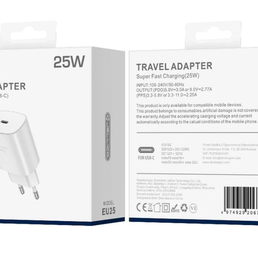 JELLICO hálózati töltő EU25 PD 25W 1xUSB-C Fehér