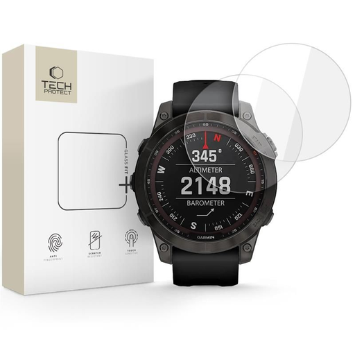Edzett üveg Tech-protect Glass Fit+ 2-csomag Garmin Fenix 7 / 7 Pro Átlátszó üvegfólia