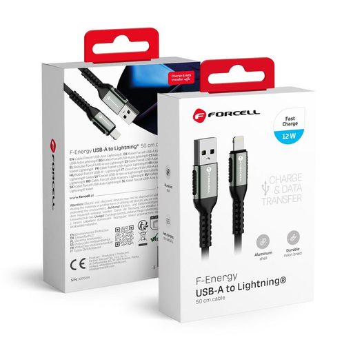 FORCELL F-ENERGY C257 kábel USB A-ról Lightning-re 2,4A 12W Cafule 0,5 m fekete