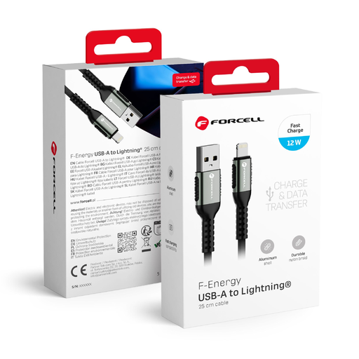 FORCELL F-ENERGY C257 Lightning USB kábel 2,4A 12W Cafule 0,25 m fekete