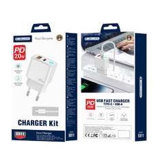 JELLICO EU11 PD 20W hálózati töltő 1xUSB-C + 1xUSB QC3.0 + kábel USB-C - USB-C Fehér