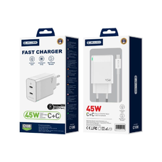 JELLICO fali töltő C106 GaN PD 45W 2xUSB-C + kábel USB-C - USB-C Fehér
