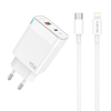 JELLICO hálózati töltő C107 GaN PD 45W 1xUSB-C + 1xUSB QC3.0 + kábel USB-C - Lightning Fehér - 0. kép