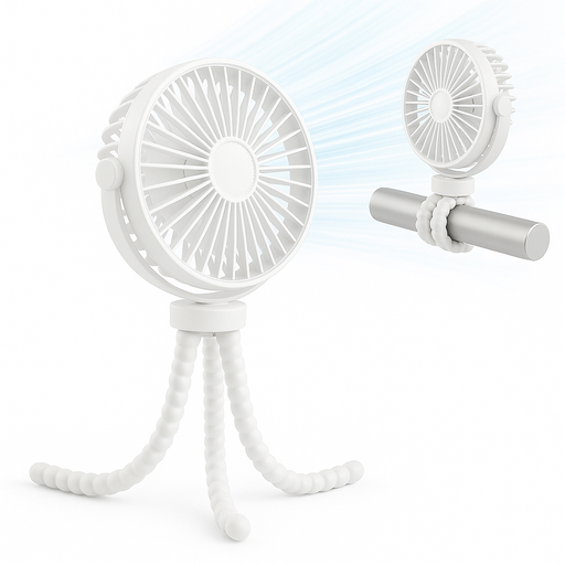 Techsuit - Babakocsi ventilátor (VP1) - Hordozható, négy sebességfokozat, 360°-ban rugalmas állványos csipesz, 4000mAh - Fehér