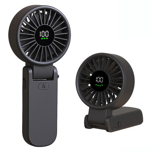  Techsuit - Prémium Mini Kézi Ventilátor (A10) - LED Digitális Kijelzővel, USB-C Újratölthető, 100 Szélsebesség, 5400RPM - Fekete