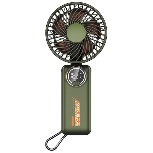 Techsuit - Prémium mini kézi ventilátor (Z8) - LED digitális kijelzővel, USB-C újratölthető, 3 szélsebesség, 2A, 3600mAh - Zöld