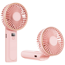  Techsuit - Prémium Mini Kézi Ventilátor (M12) - LED Digitális Kijelzővel, USB-C Újratölthető, 6 Szélsebesség, 5000mAh - Rózsaszín