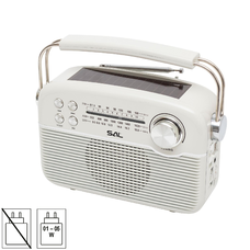 SAL RPR9 napelemes rádió multimédia lejátszóval, FM-AM-SW rádió, Bluetooth, USB és microSD csatlakozás, beépített akkumulátor