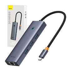 Baseus UltraJoy 4 az 1-ben hub, USB-C 3x + USB 3.0 + RJ45 (szürke)