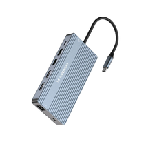 USB-C Hub 14 az 1-ben Wozinsky WDS03Y5S Multifunkcionális, Alumínium, 3 Monitorhoz, 15 cm-es Kábellel - Szürke