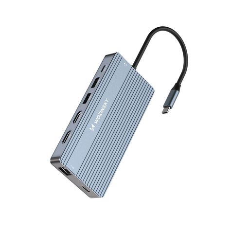 USB-C Hub 14 az 1-ben Wozinsky WDS03Y5S Multifunkcionális, Alumínium, 3 Monitorhoz, 15 cm-es Kábellel - Szürke