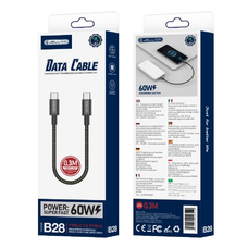 JELLICO kábel B28 USB-C - USB-C PD 60W 0.3M Fekete