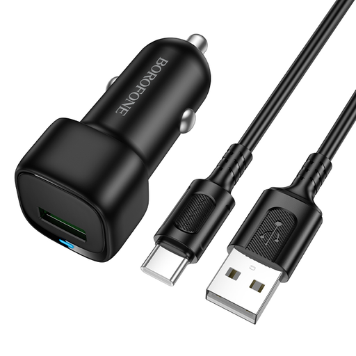 Borofone autós töltő BZ34 Cloud - USB - QC 3.0 18W Type C kábellel fekete