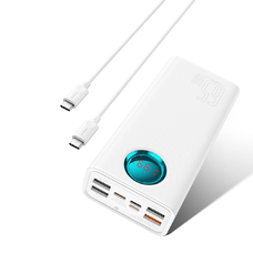  Baseus - Power Bank (P10022402223-00) - 4x USB, Type-C, Lightning, Micro-USB, Gyors töltés, 65W, 26800mAh, USB-C kábel - Fehér
