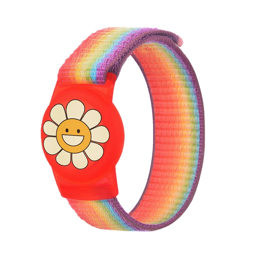 Apple AirTag Gyerekeknek Nylon Csuklópánt Tok - Virág és Szivárvány Csík Apple AirTag Gyerekeknek Nylon Csuklópánt Tok - Virág és Szivárvány Csík