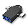  Techsuit - OTG Adapter TwoVoltX (A16) - 3 az 1-ben, USB Micro-USB + Type-C, Plug and Play, Alumínium ötvözet - Fekete - 0. kép