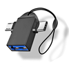  Techsuit - OTG Adapter TwoVoltX (A16) - 3 az 1-ben, USB Micro-USB + Type-C, Plug and Play, Alumínium ötvözet - Fekete - 1. kép