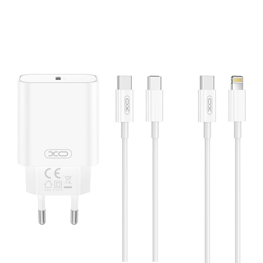 XO fali töltő CE32 PD 20W 1x USB-C fehér + USB-C - Lightning kábel XO fali töltő CE32 PD 20W 1x USB-C fehér + USB-C - Lightning kábel