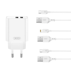 XO hálózati töltő CE34 2x USB 2,4A fehér + Lightning kábel