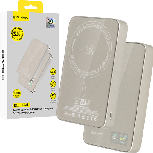 Blavec Hordozható Töltő 10000mAh BJ-04 Vékony 13,5mm - C típusú - 22,5W mágneses Magsafe 3 az 1-ben (PBBJ04-MC10GD) arany