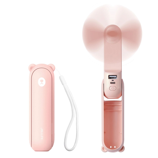 Jisulife Kézi Ventilátor Life8 Mini Hordozható USB Ventilátor Power Bankkal és Zseblámpával - Rózsaszín