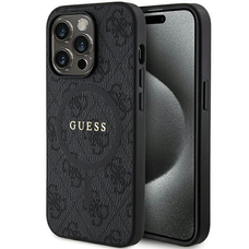 Guess 4G Collection Bőr Fém Logó MagSafe Tok iPhone 14 Pro Max - Fekete tok