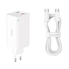  Baseus - Fali töltő GaN6 Pro (P10162705212-00) - 2x USB, 2x Type-C, 100W, Type-C kábel, 100W, 20V, 5A, 1m - Fehér