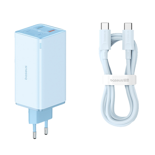  Baseus - GaN6 Pro Fali Töltő (P10162705312-00) - 2x USB, 2x Type-C, 100W, Type-C Kábellel, 100W, 20V, 5A, 1m - Kék
