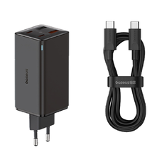  Baseus - GaN6 Pro fali töltő (P10162705112-00) - 2x USB, 2x Type-C, 100W, Kábellel Type-C, 100W, 20V, 5A, 1m - Fekete