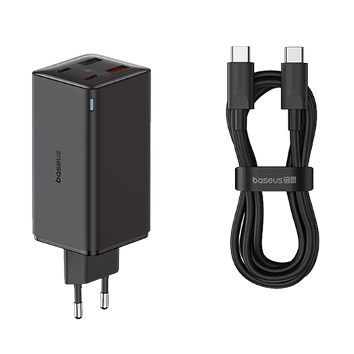  Baseus - GaN6 Pro fali töltő (P10162705112-00) - 2x USB, 2x Type-C, 100W, Kábellel Type-C, 100W, 20V, 5A, 1m - Fekete