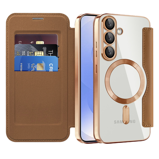  Techsuit - SmartMag Könyv Tok - Samsung Galaxy S25 Plus - Barna tok