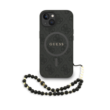 Guess PU bőr 4G színes gyűrűs pánttal ellátott MagSafe tok iPhone 14 fekete tok