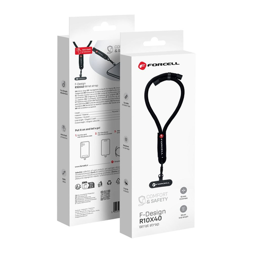 FORCELL F-DESIGN R10X40 állítható hosszúságú csuklópánt mobiltelefonhoz (max 20 cm a hurokban) fekete