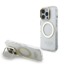 Guess IML Gold Outline Stand Camera Frame MagSafe tok iPhone 16 Pro-hoz Átlátszó Tok
