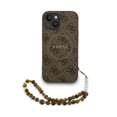 Guess PU Leather 4G Színezett Gyűrűs Pántos MagSafe iPhone 15 tok Barna