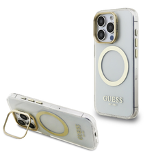 Guess IML Arany Kontúros Kitámasztós Kamera Keretes MagSafe tok iPhone 15 Pro Átlátszó